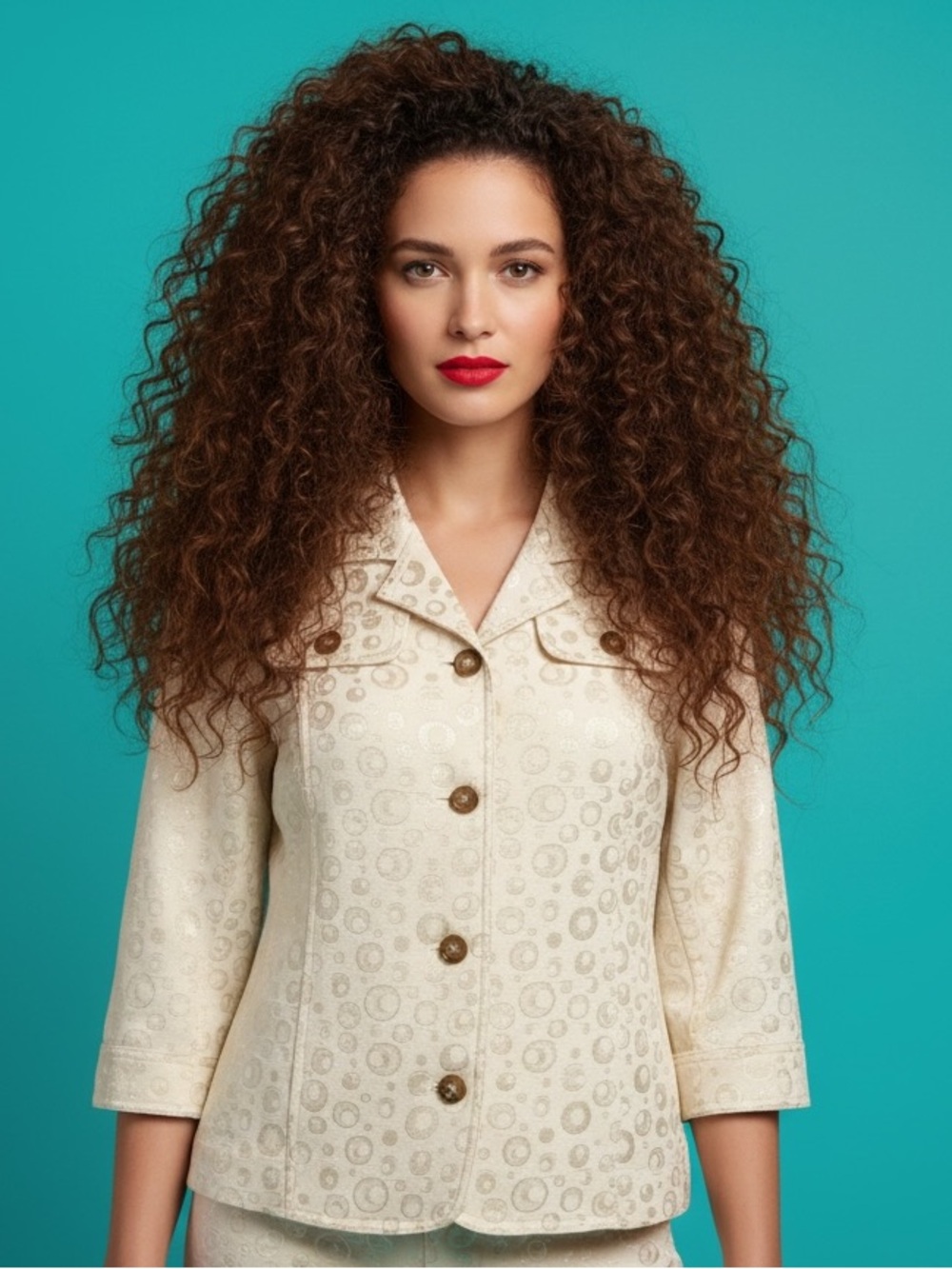 TanJay Off White Jacquard Button Front Jacket Size 12